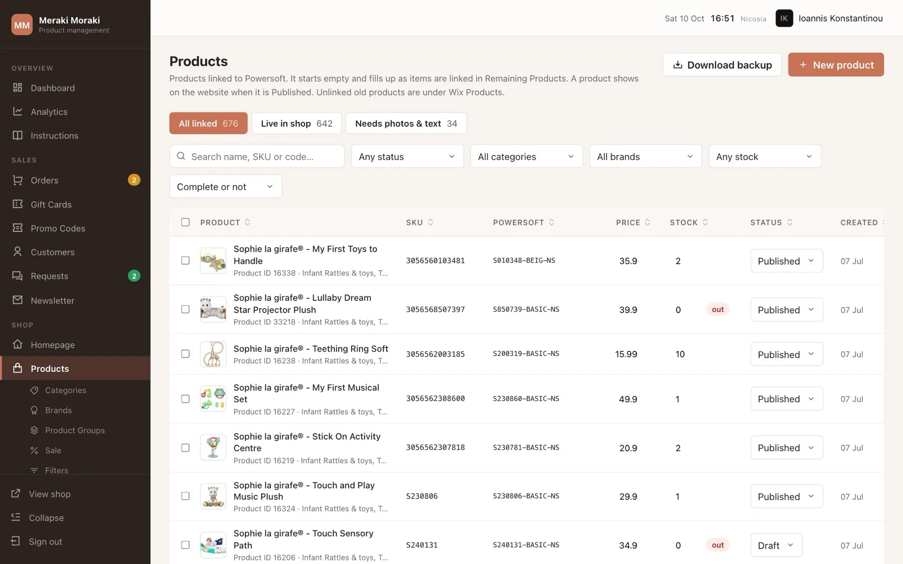Meraki Moraki: Products, screenshot